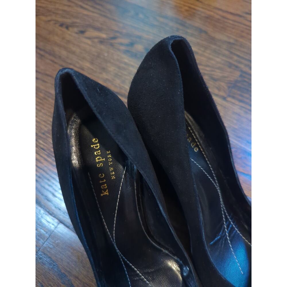 Kate Spade Black Suede Peep Toe Wedge Shoes - Picture 3 of 4